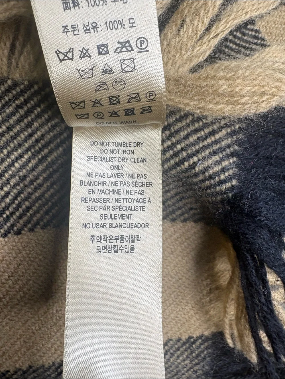 Burberry Scarf Beige, Black & Tan Plaid Fringe Scarf